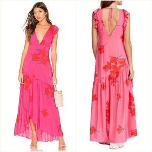 Free People She's A Waterfall Hibiscus Pink Combo Maxi Dress Size 6